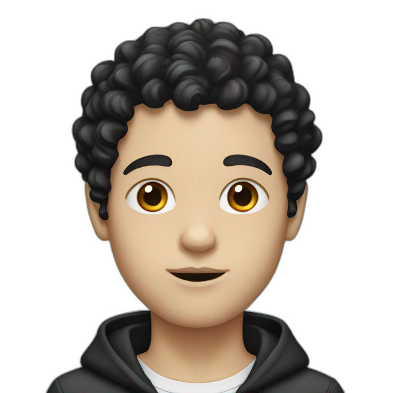 White boy with black curls hair emoji