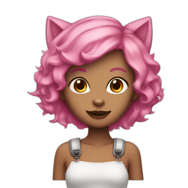 cat girl with pink hair and brown eyes emoji