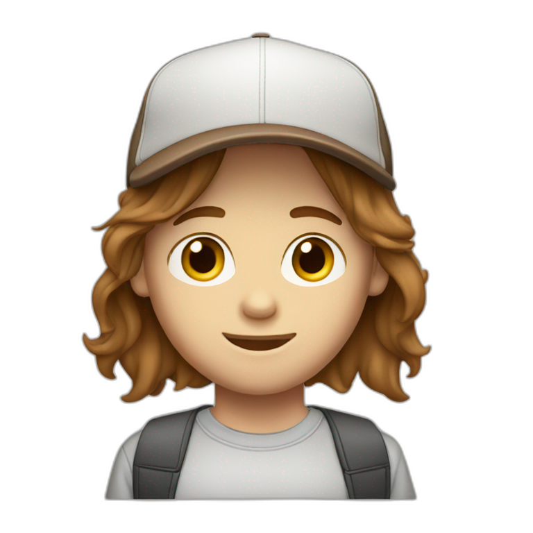 white boy with long brown hair baseball cap emoji