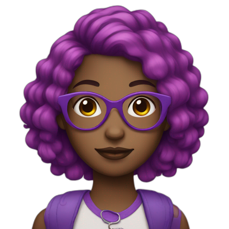 Black girl purple hair with heart glasses emoji