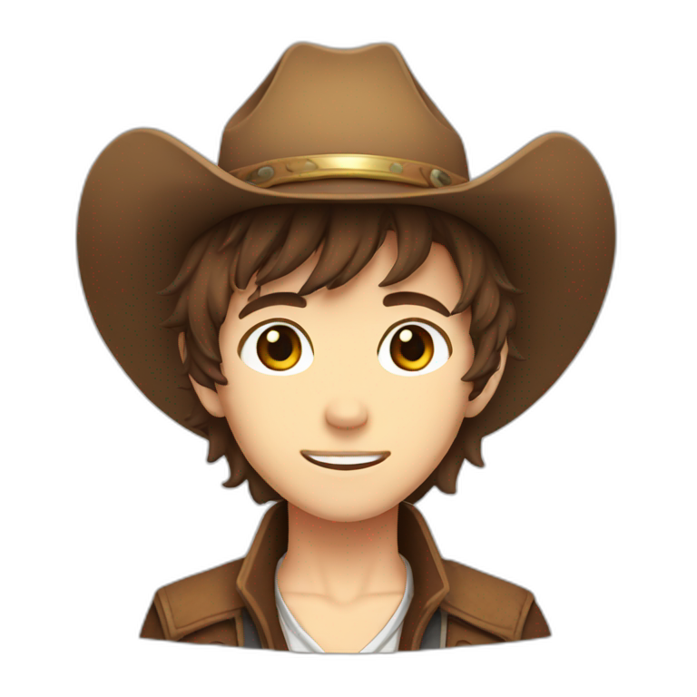brown haired anime boy with cowboy hat emoji