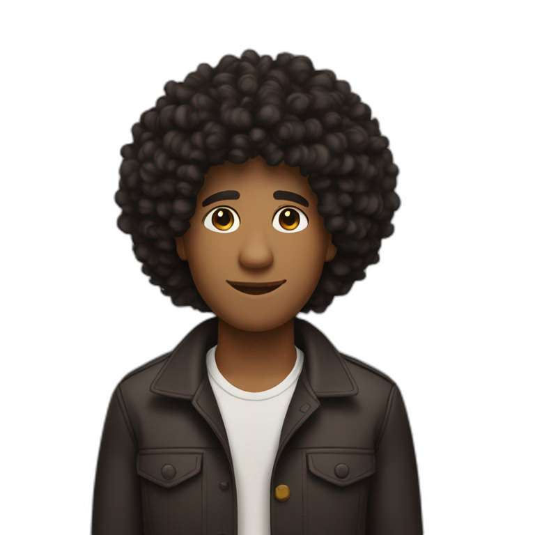 brown skin man with afro long black curly hair emoji