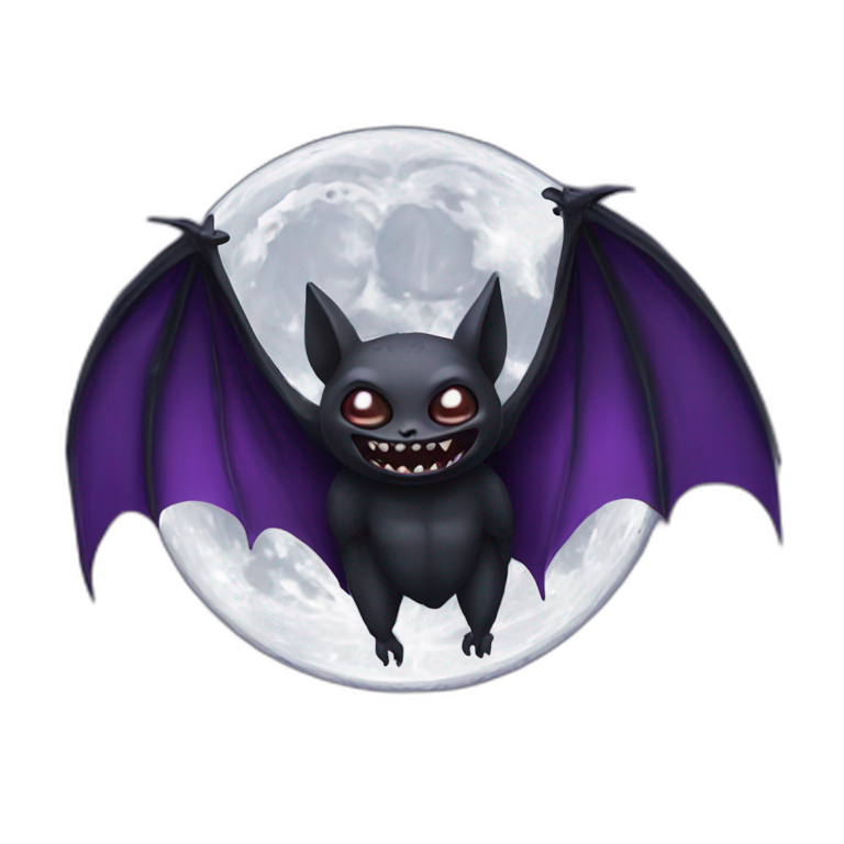 realistic full moon with mad face black vampire bat purple dripping wings emoji