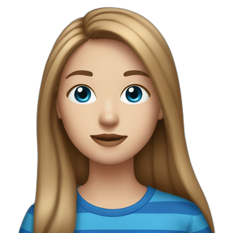 long light brown hair woman with blue eyes black stripy t-shirt emoji