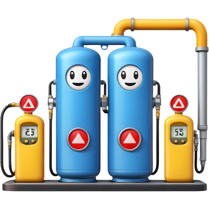 gas distribution station emoji style with a fuel pump and storage tanks ...
