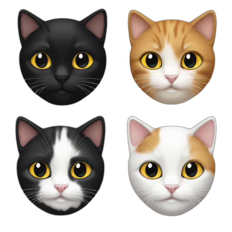 Three cats, one big black,black two kittens white,black emoji