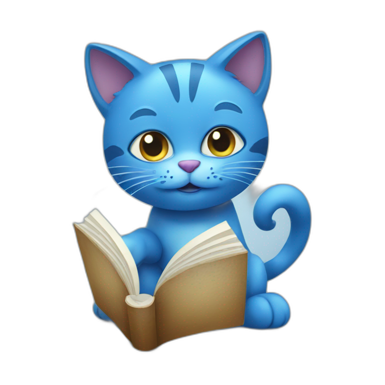 Blue cat with a book emoji