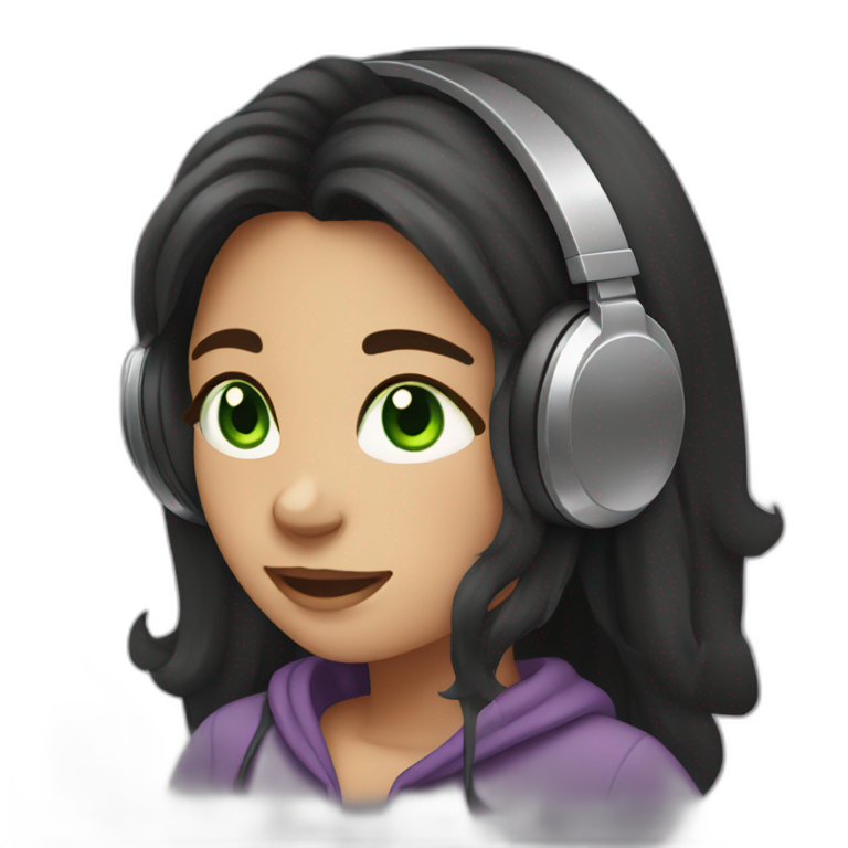 girl with dark and long hair and green eyes enjoys listen to music emoji