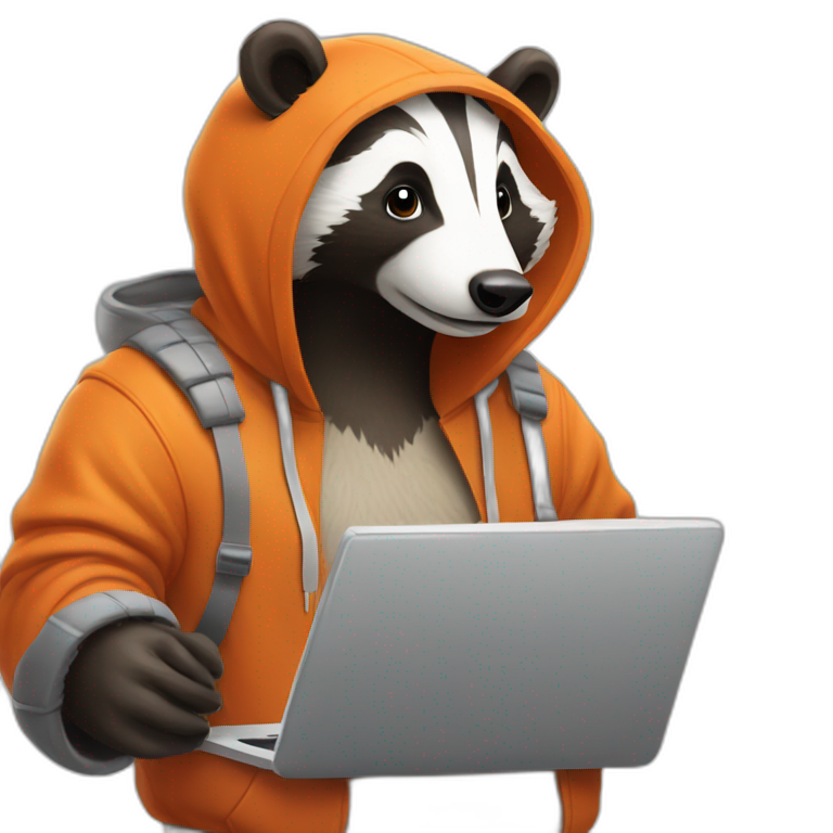 badger in orange hoodie works on notebook emoji
