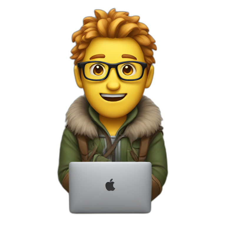 a nerdy wildling with a macbook emoji