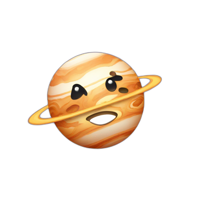 planet Jupiter with a cartoon sleepy face emoji