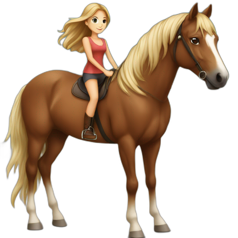 A brown horse was riding from a beautiful girl emoji