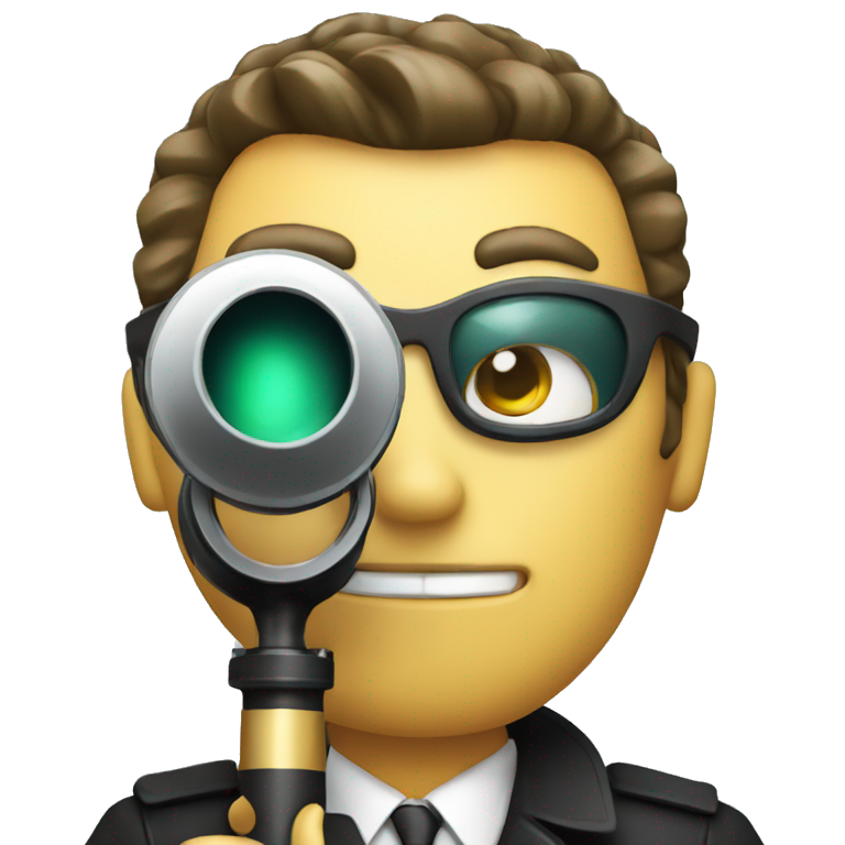 Secret agent with a spyglass reviewing code emoji
