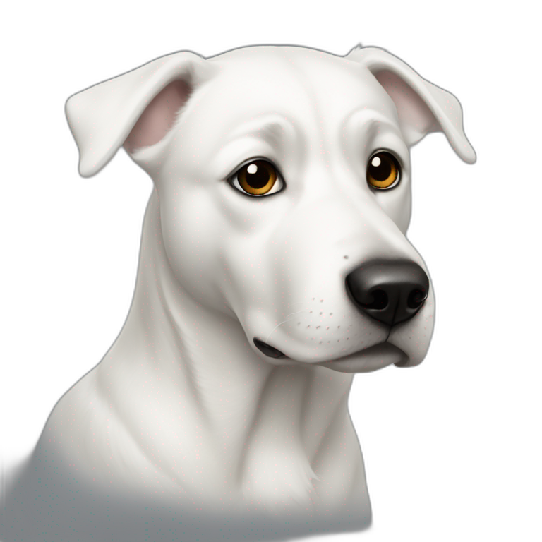 60 pound white dog with black patch on right eye emoji AI Emoji Generator