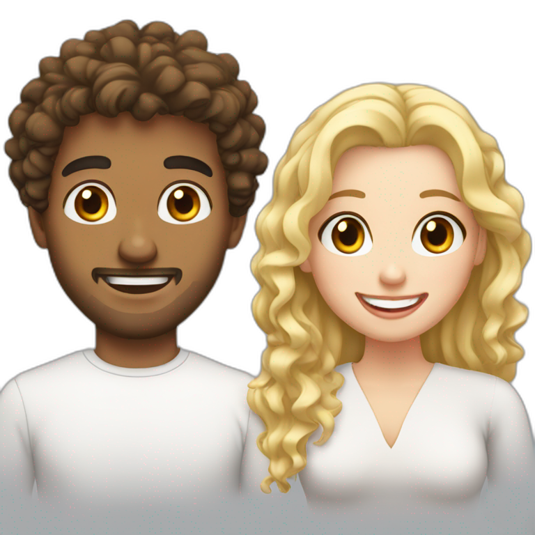 Couple, Arab guy curly hair with a white girl blonde with teeth braces emoji