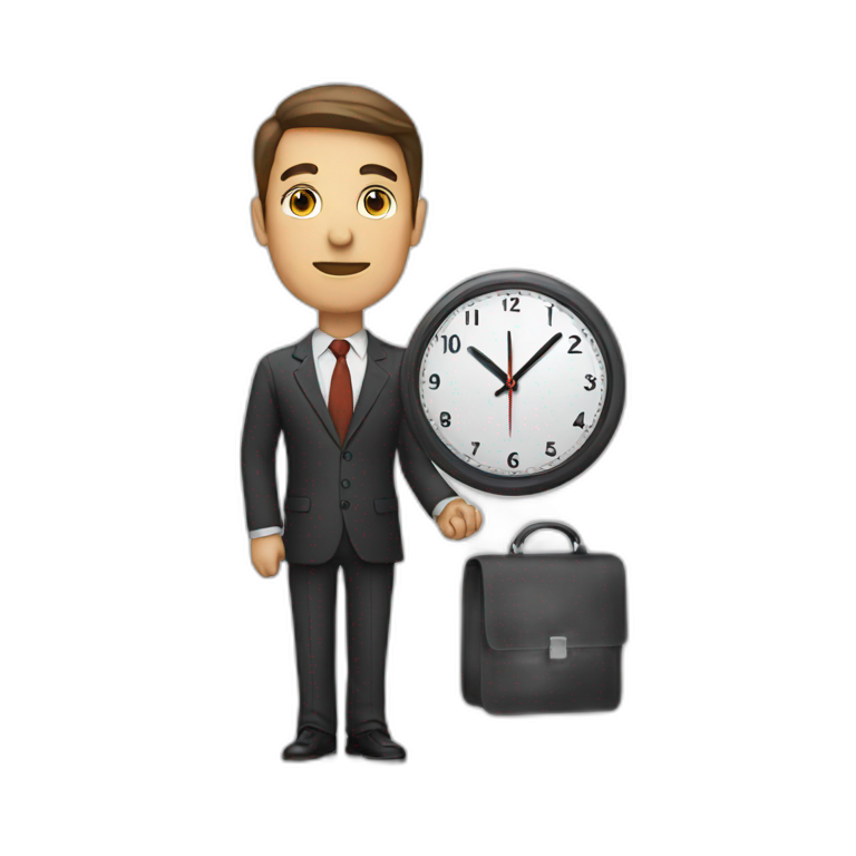 a man in a suit holding a clock emoji