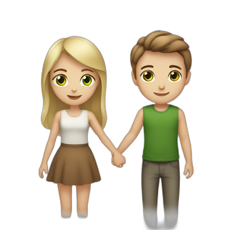 blonde girl with green eyes holding hands with boy with brown hair and brown eyes emoji