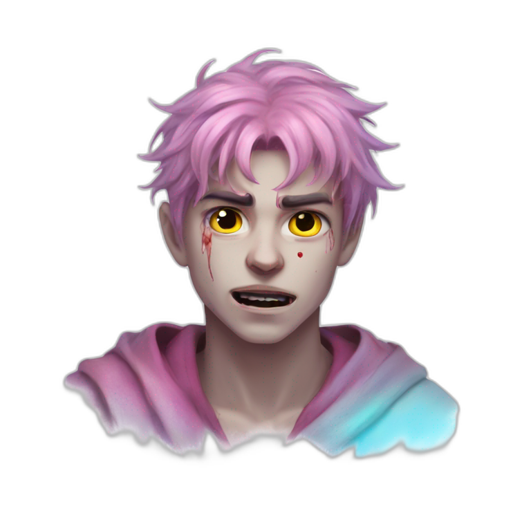 yellow-eyed pink-haired boy portrait emoji