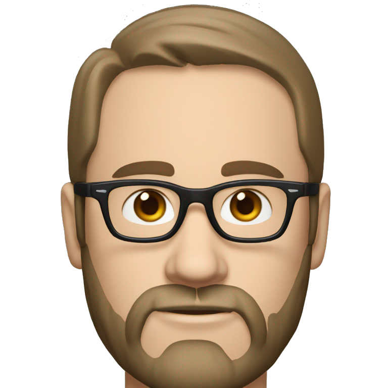 White man with brown hair and a black beard, has thick eyebrows is wearing black sight glasses. Big nose. Half closed brown eyes. Wearing a Nike cap emoji