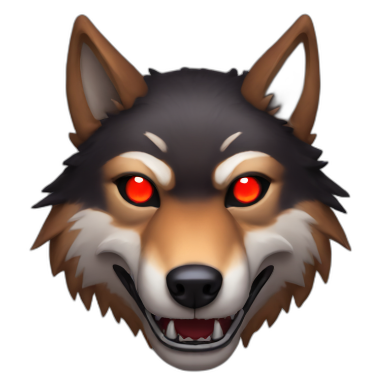 beast fangs red wolf, black glowing eyes emoji