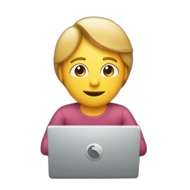 sitting at computer, words "ZTP" on the screen emoji