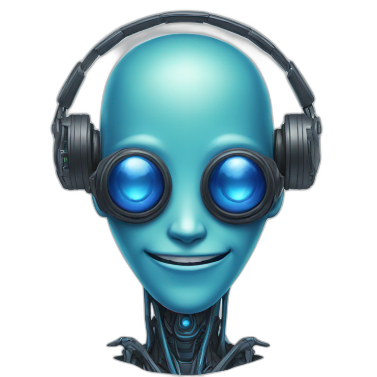 a blue smiling alien with a robot headset emoji