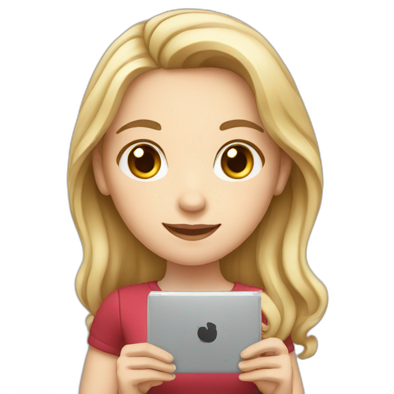 white girl holding tablet emoji