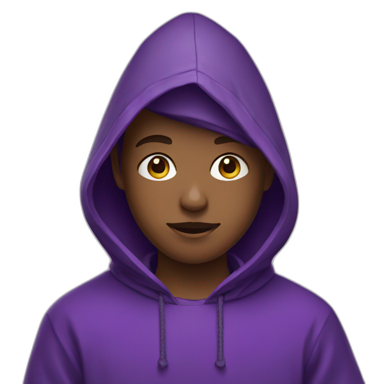 boy with a tunic and a purple triangular hood style hat emoji