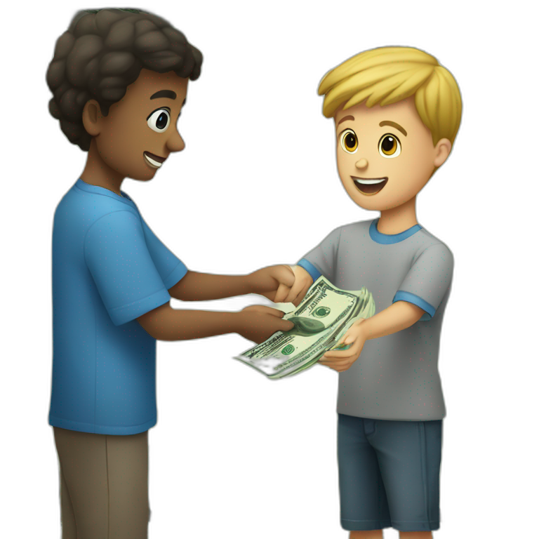 100 dollar bill being handed to a kid emoji