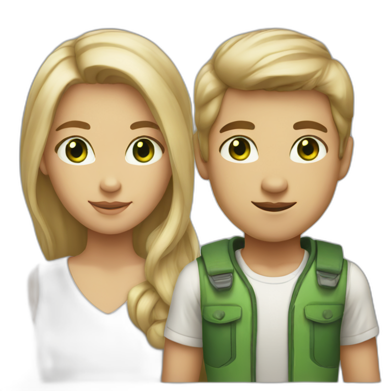 blonde girl with tan skin and green eyes and boy with brown hair and hazel eyes emoji