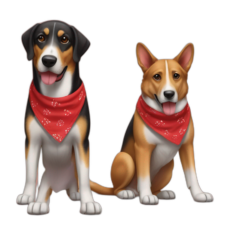 coonhound and German shepherd mix dog wearing red bandana and walking left emoji