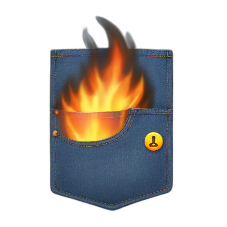 denim pocket on fire with a no sign on the front of the pocket emoji