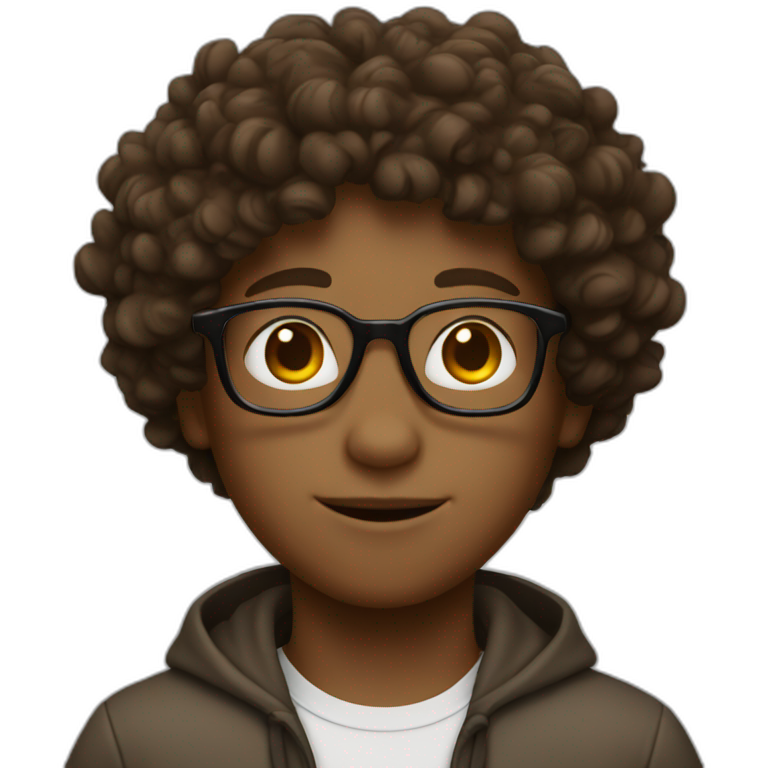 brown with curly hair boy, with glasses emoji