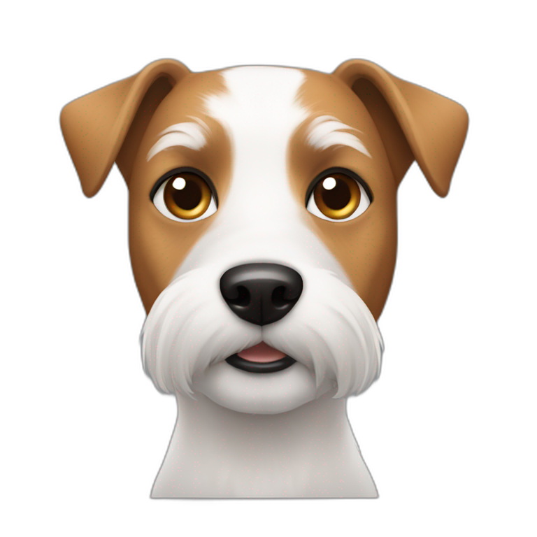 Man with modern hair cut white no tshirt with jack russell terrier dog emoji