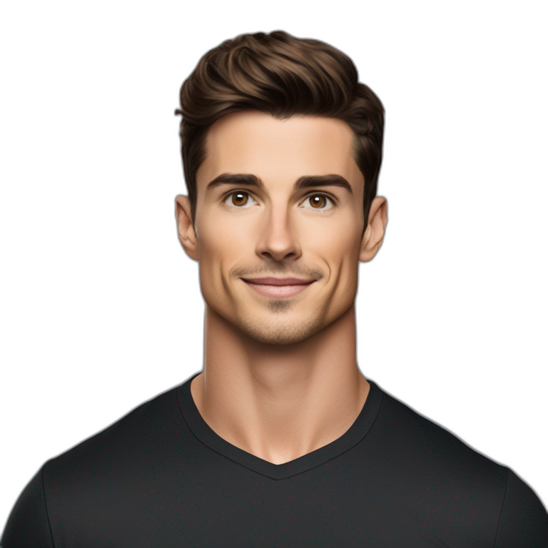Mason mount Cristiano Ronaldo Matt Bomer 30 year old product designer with stubble and mustache in a black tshirt with broad shoulders profile photo emoji