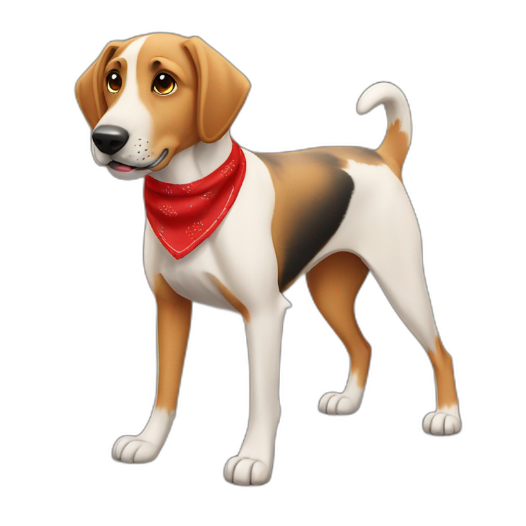 75% Coonhound 25% German Shepherd mix dog wearing small plain red bandana side view full body left facing emoji