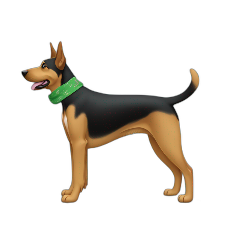 75% Coonhound 25% German Shepherd mix dog wearing small plain green bandana side view full body in profile left facing emoji