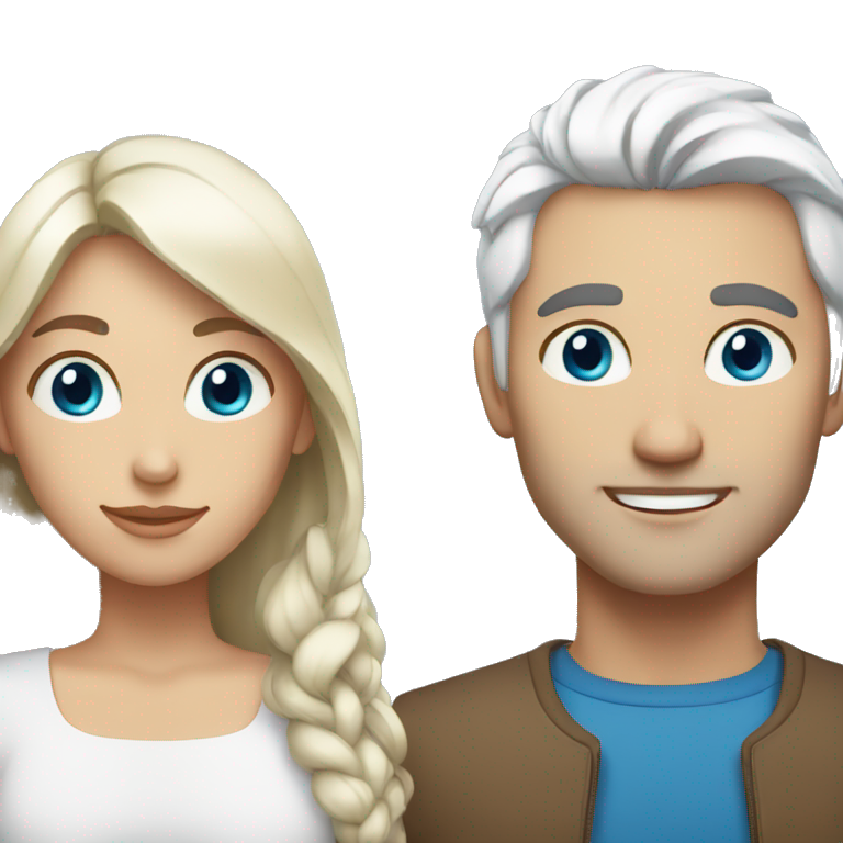 Woman with brown hair and man with white hair both with blue eyes emoji