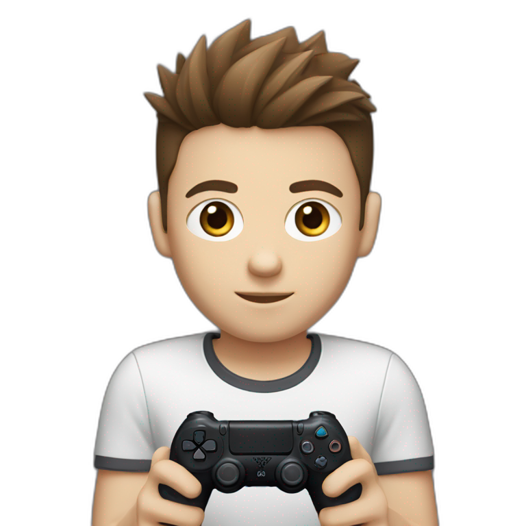 Caucasian boy with spiked Brown hair holding a playstation 4 controller emoji