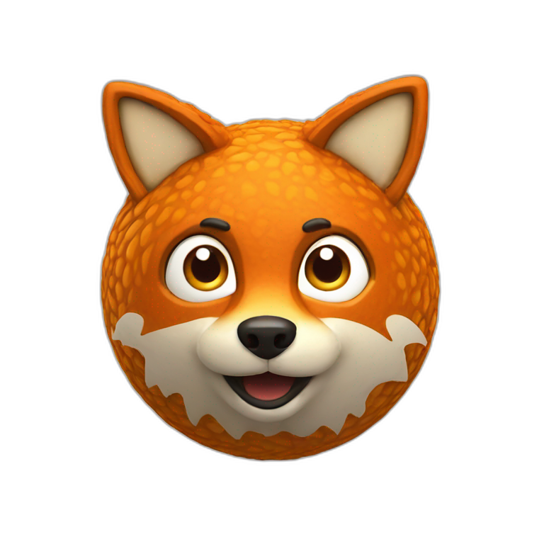 3d sphere with a cartoon Fox skin texture with big courageous eyes emoji