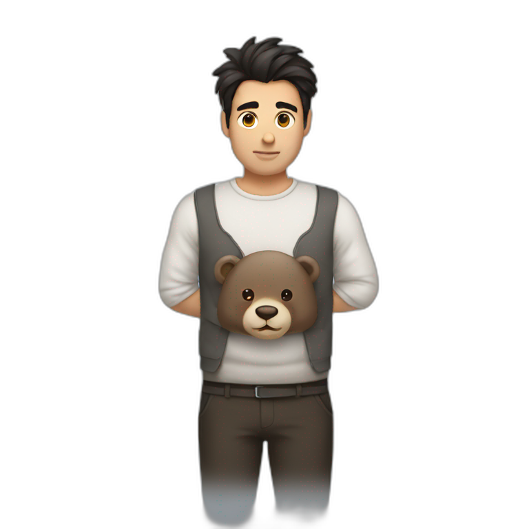 dark hair bun man with bear  emoji