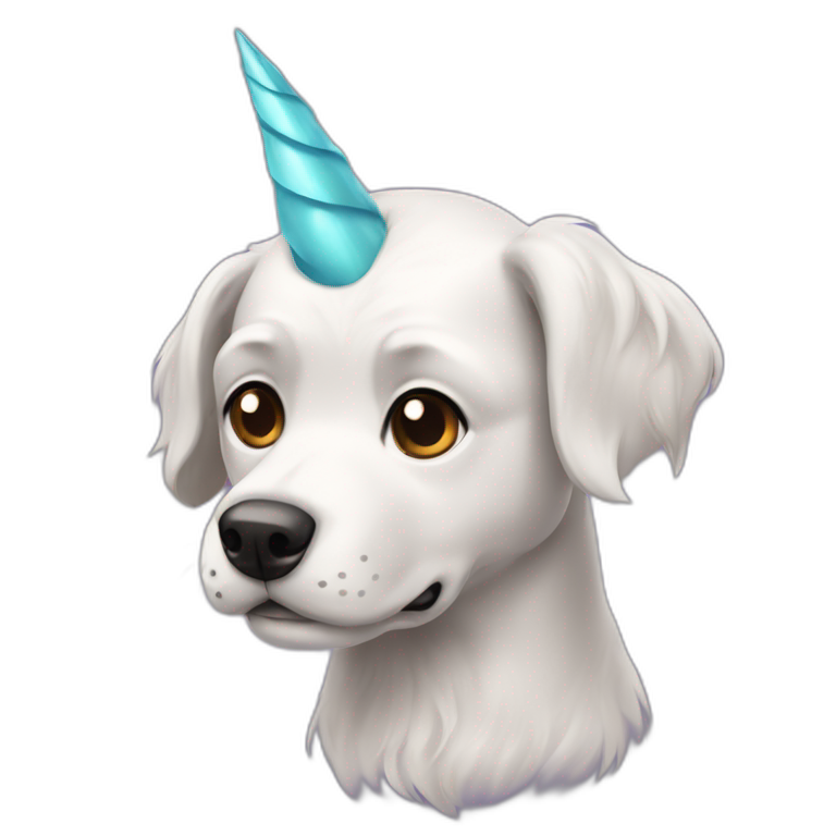 Chien avec corne et cheveux de licorne emoji