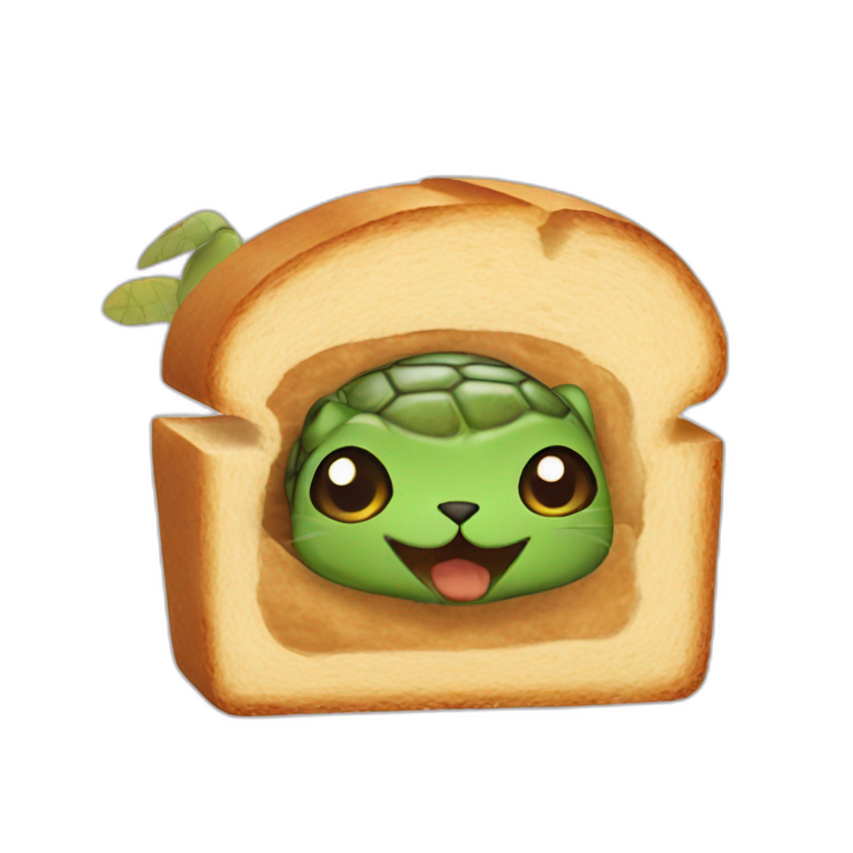 Turtle as a cat inside a slice of bread emoji