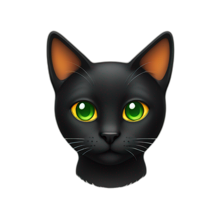 black cat with green and orange eyes emoji