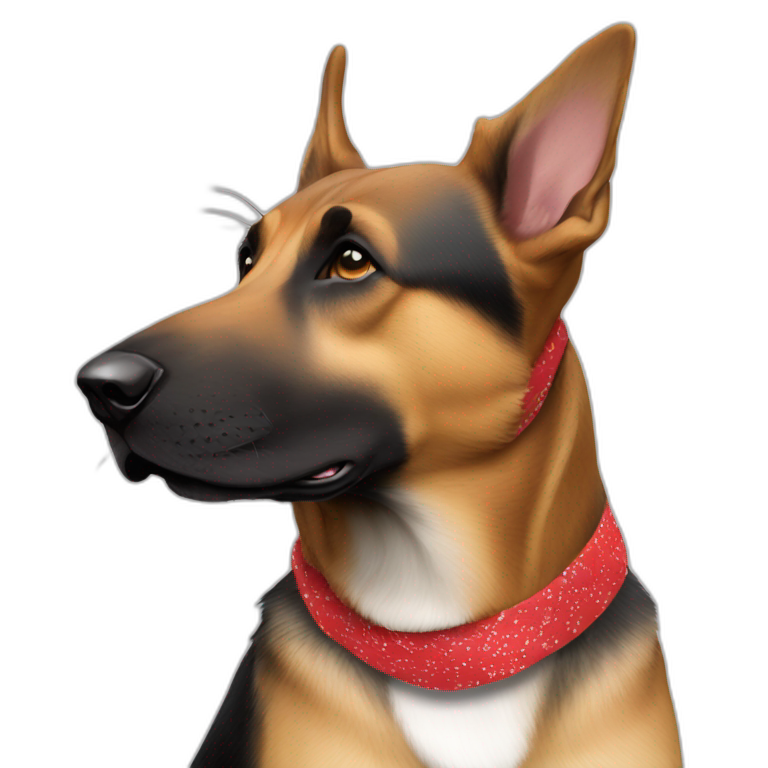 65% Coonhound 35% German Shepherd mix dog wearing small plain red bandana side view left facing emoji