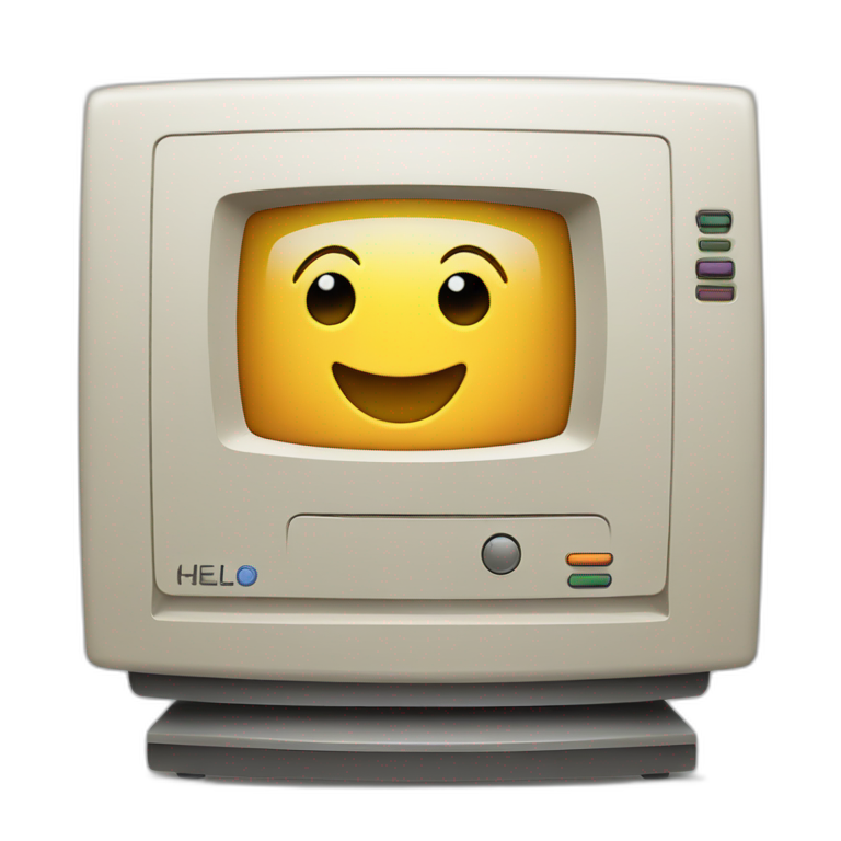 mac computer with the word hello on its monitor emoji