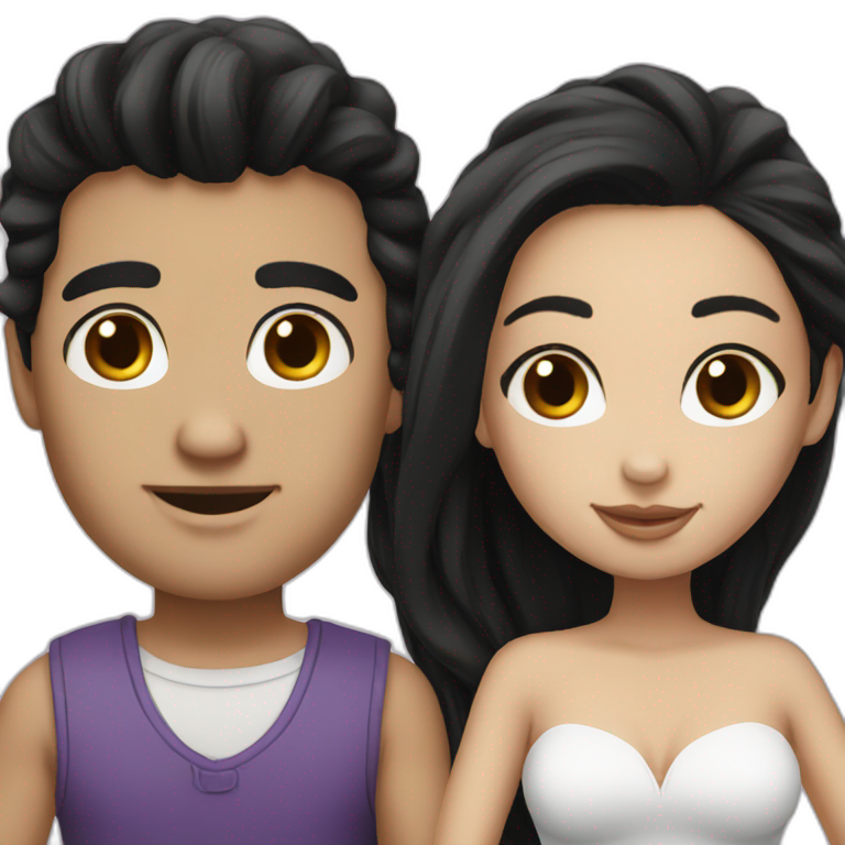 White skin Couple having black hair emoji