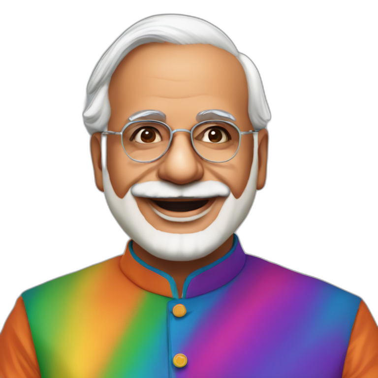 Narendar Modi in an rainbow kurta in clown makeup emoji