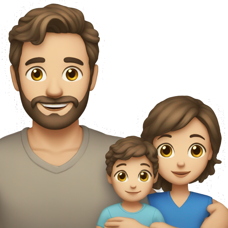 mom with dark brown hair and brown eyes, dad with blond hair and beard and blue eyes, baby boy emoji
