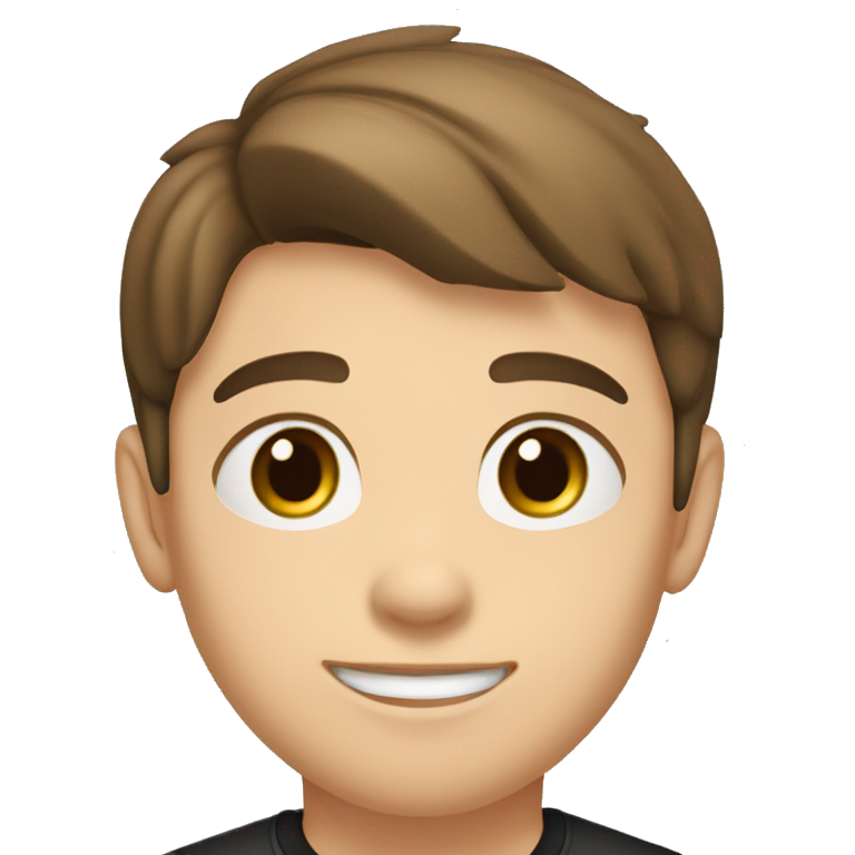 light brunette boy, brown hair and eyes, short hair to the side, black shirt with LDC EXPRESS written on it emoji